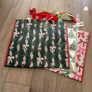 Homegoods TJMaxx Marshalls Christmas Tree & Bow Prints Tote Bags Set of 3